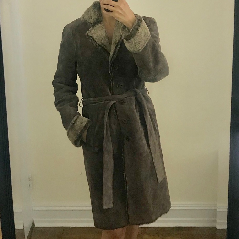 EXPRESS Dark Brown Leather and Fur Coat Size XS